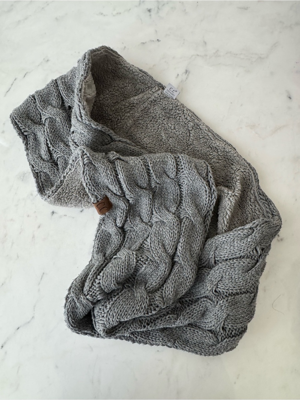 C Exclusives Grey Infinity Scarf – Wool Fleece Lined Cozy Warm Winter Wrap
